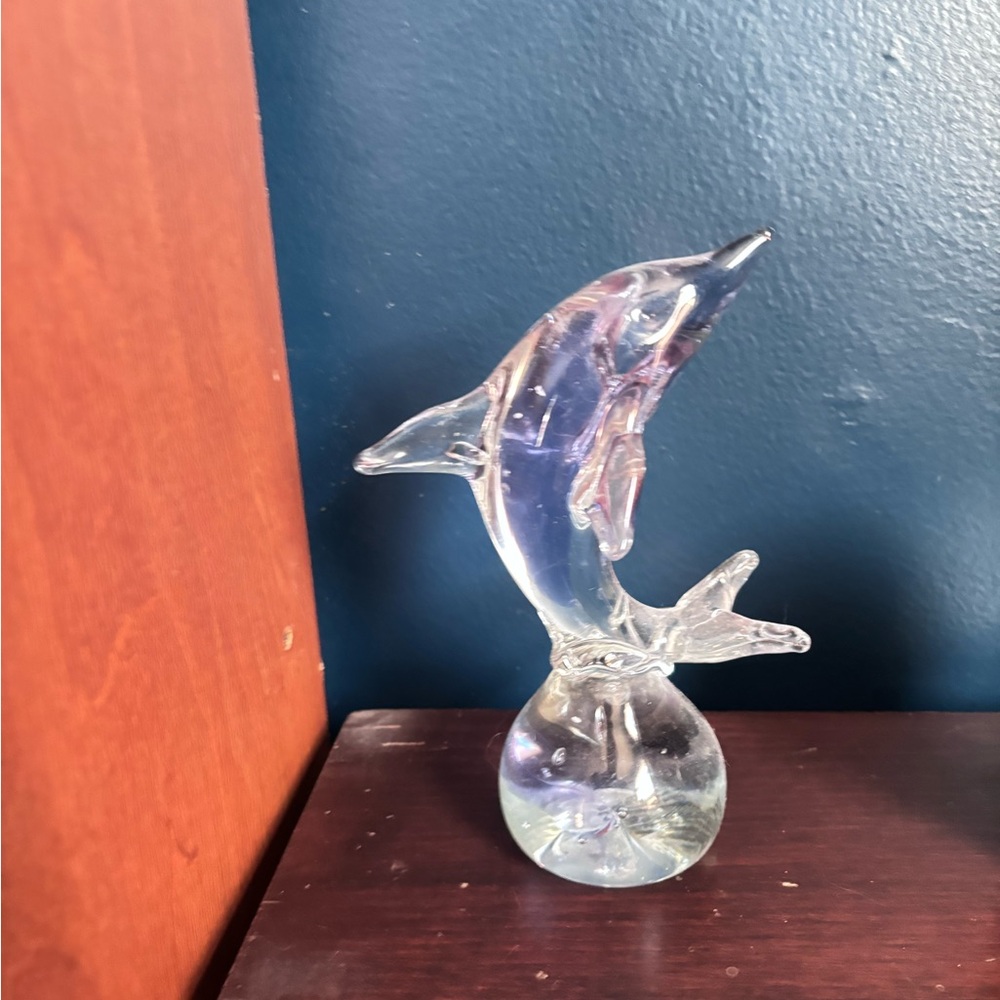 Glass Dolphin Figurine - Clear and Blue